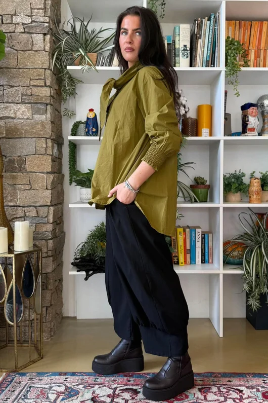 Paloma Tela Neckerchief Blouse Mucky Olive